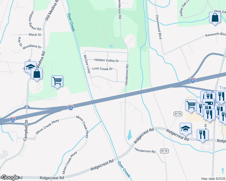 map of restaurants, bars, coffee shops, grocery stores, and more near 45 Weston Drive in Jackson