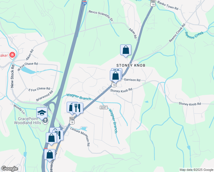 map of restaurants, bars, coffee shops, grocery stores, and more near 341 Merrimon Avenue in Weaverville