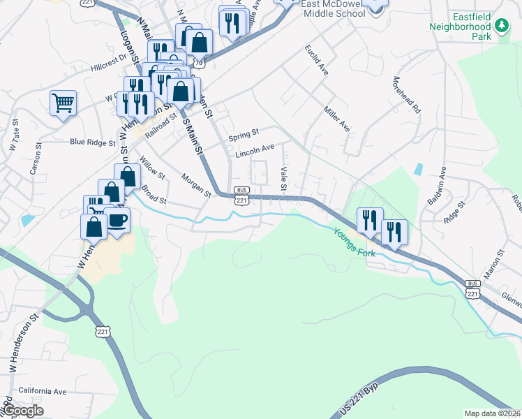 map of restaurants, bars, coffee shops, grocery stores, and more near 44 Currier Avenue in Marion