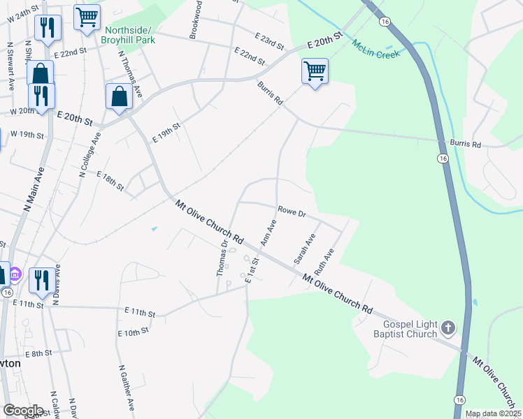 map of restaurants, bars, coffee shops, grocery stores, and more near 408 Rowe Drive in Newton