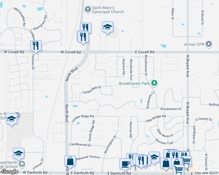 map of restaurants, bars, coffee shops, grocery stores, and more near 2212 Wildwood Terrace in Edmond