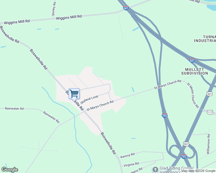 map of restaurants, bars, coffee shops, grocery stores, and more near 5104 Skyland Loop in Wilson