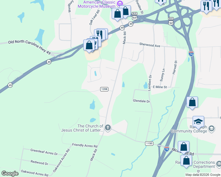 map of restaurants, bars, coffee shops, grocery stores, and more near 710 Monroe Avenue in Asheboro
