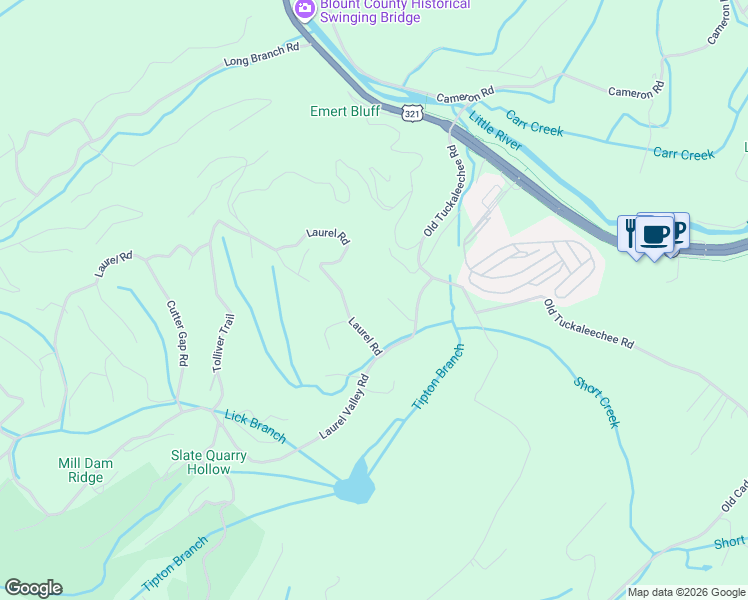 map of restaurants, bars, coffee shops, grocery stores, and more near 121 White Oak Lane in Townsend
