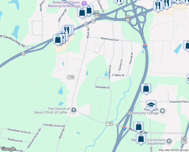map of restaurants, bars, coffee shops, grocery stores, and more near 402 Myrtle Street in Asheboro