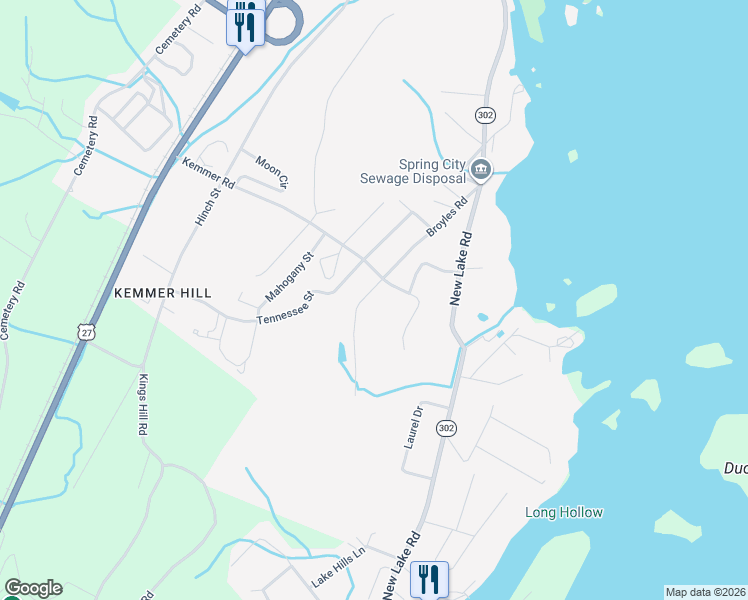 map of restaurants, bars, coffee shops, grocery stores, and more near 475 Broyles Road in Spring City