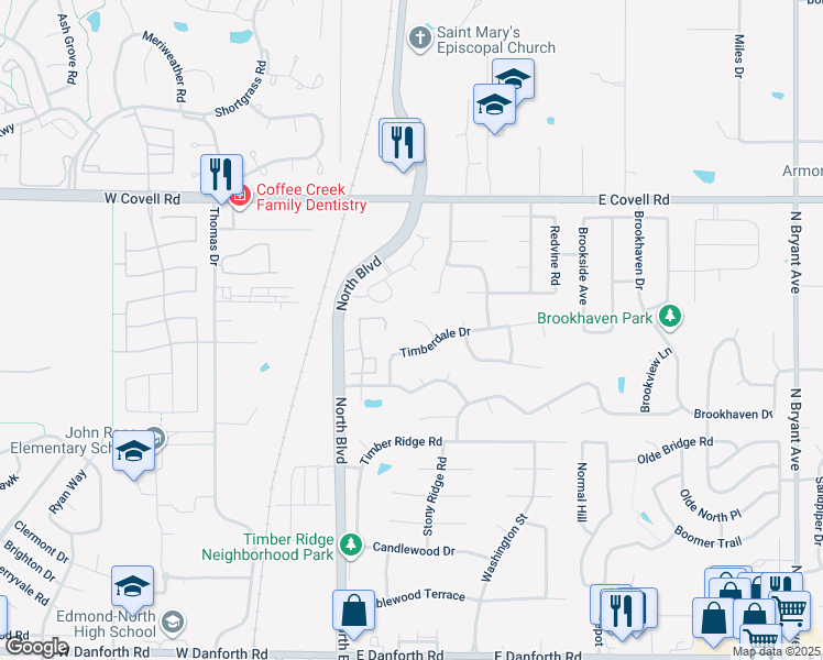 map of restaurants, bars, coffee shops, grocery stores, and more near 2309 Greystone Court in Edmond