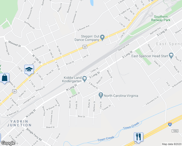 map of restaurants, bars, coffee shops, grocery stores, and more near 919 Cedar Street in Salisbury