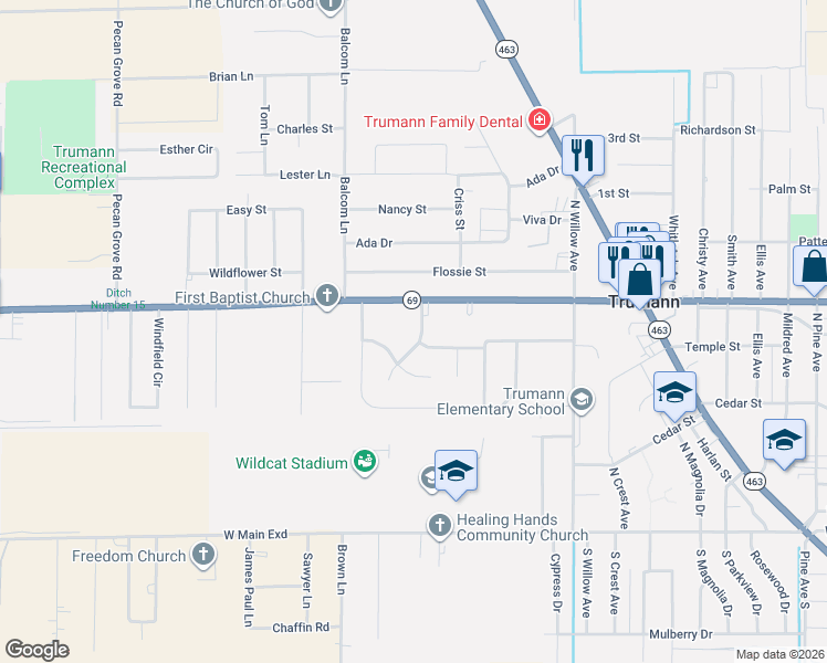 map of restaurants, bars, coffee shops, grocery stores, and more near 1248 Saint Augustine Boulevard in Trumann