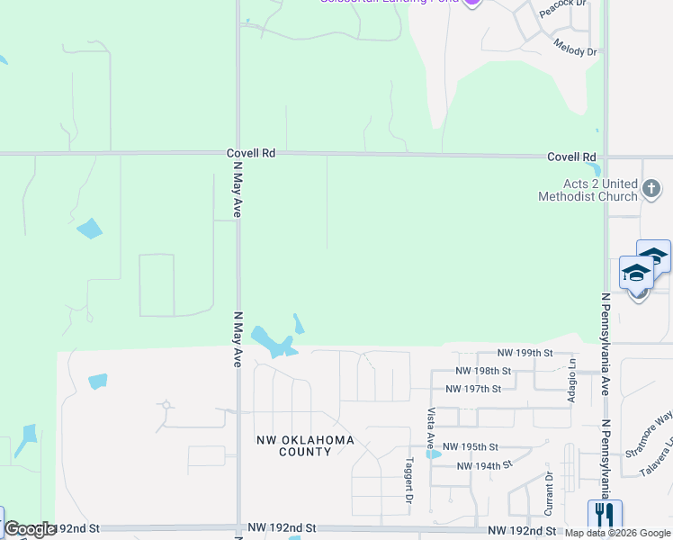 map of restaurants, bars, coffee shops, grocery stores, and more near 20194 North May Avenue in Edmond