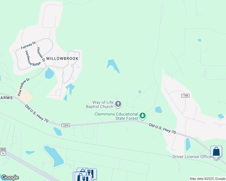 map of restaurants, bars, coffee shops, grocery stores, and more near 2129 Harmony Court in Clayton