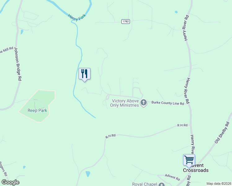 map of restaurants, bars, coffee shops, grocery stores, and more near 7330 Burke County Line Road in Hickory