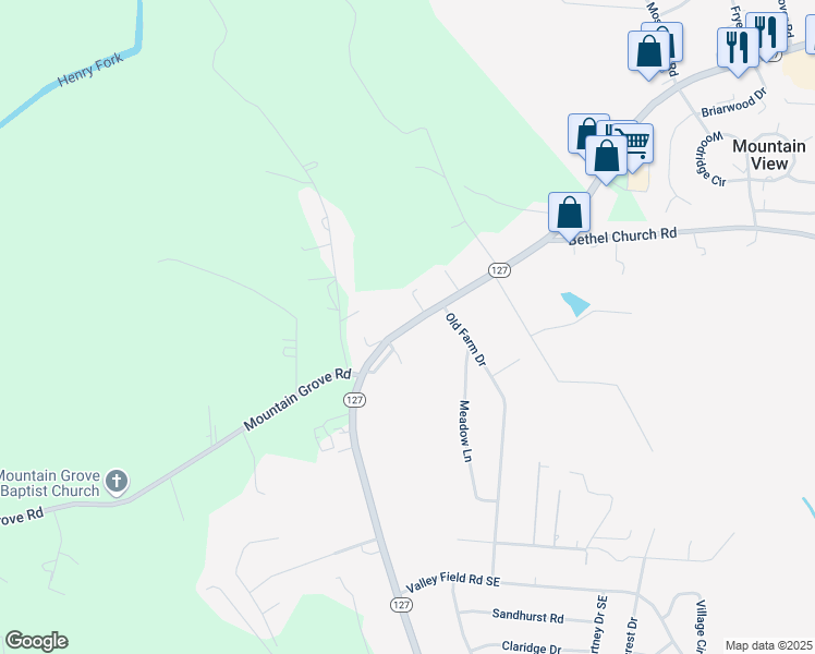 map of restaurants, bars, coffee shops, grocery stores, and more near 3490 Route 127 in Hickory