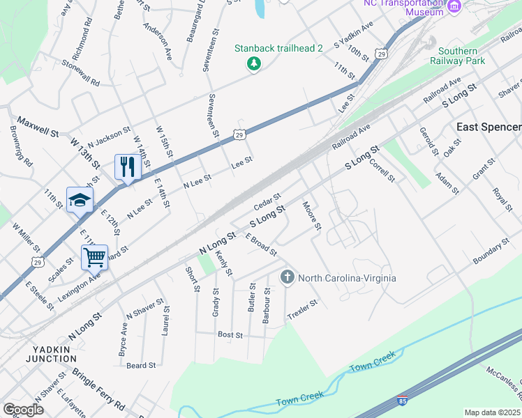 map of restaurants, bars, coffee shops, grocery stores, and more near 913 Cedar Street in Salisbury