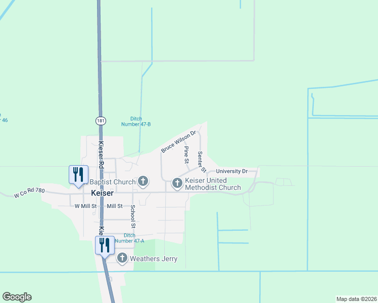 map of restaurants, bars, coffee shops, grocery stores, and more near 305 Pine Street in Keiser