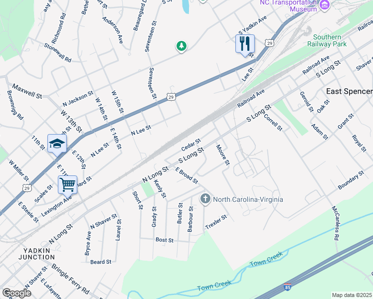 map of restaurants, bars, coffee shops, grocery stores, and more near 913 Cedar Street in Salisbury