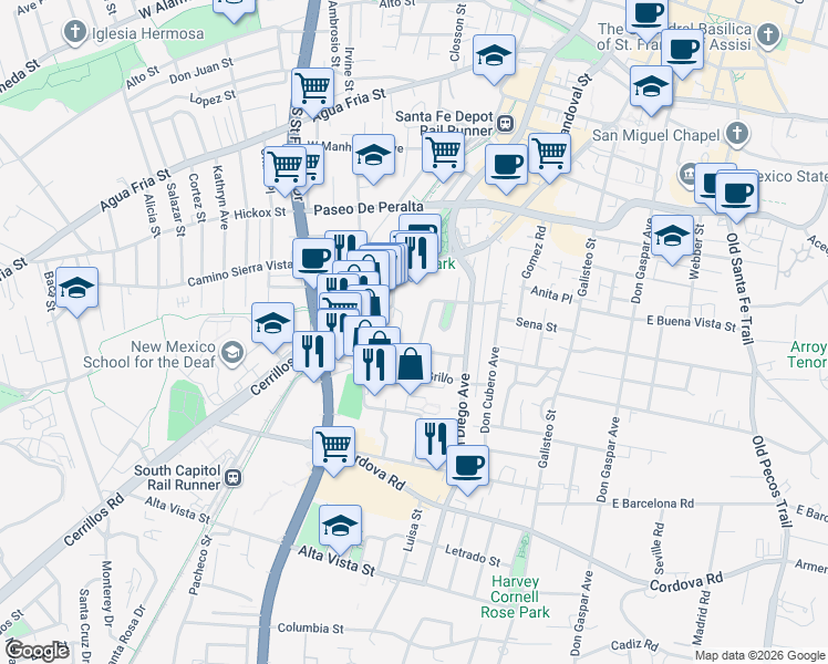 map of restaurants, bars, coffee shops, grocery stores, and more near 822 Calle Torreador in Santa Fe