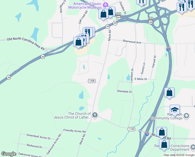 map of restaurants, bars, coffee shops, grocery stores, and more near 710 Monroe Avenue in Asheboro