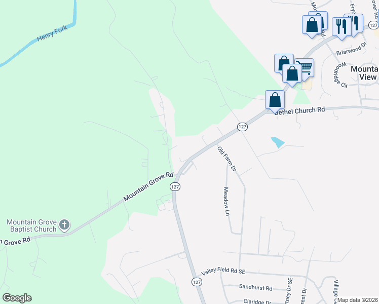 map of restaurants, bars, coffee shops, grocery stores, and more near 3499 South Highway 127 in Hickory