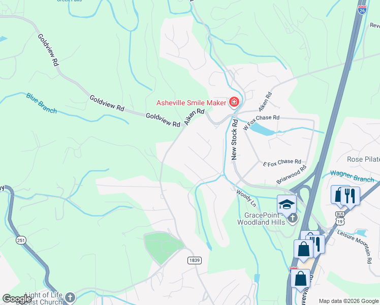 map of restaurants, bars, coffee shops, grocery stores, and more near 219 Wildflower Road in Asheville