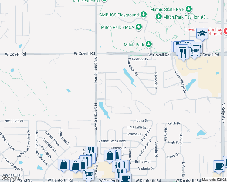 map of restaurants, bars, coffee shops, grocery stores, and more near 2108 Cedar Pointe Circle in Edmond