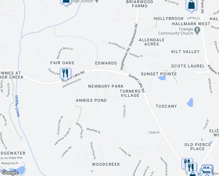 map of restaurants, bars, coffee shops, grocery stores, and more near 104 Logans Call Court in Apex