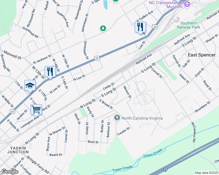 map of restaurants, bars, coffee shops, grocery stores, and more near 919 Cedar Street in Salisbury