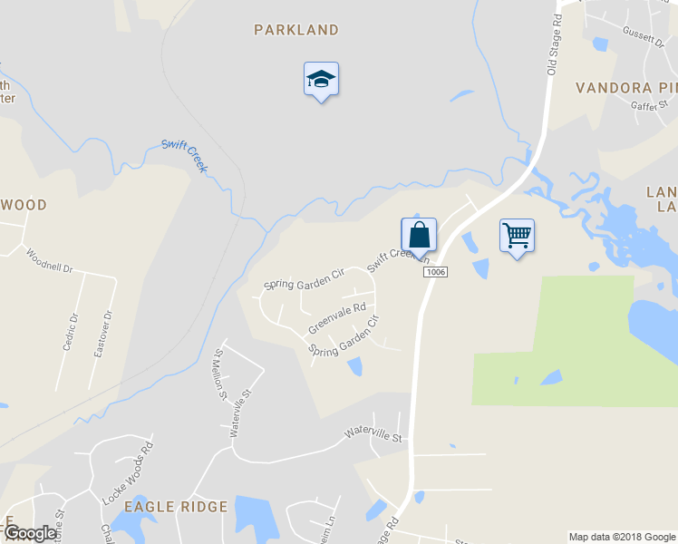 map of restaurants, bars, coffee shops, grocery stores, and more near 1032 North Spring Garden Circle in Raleigh