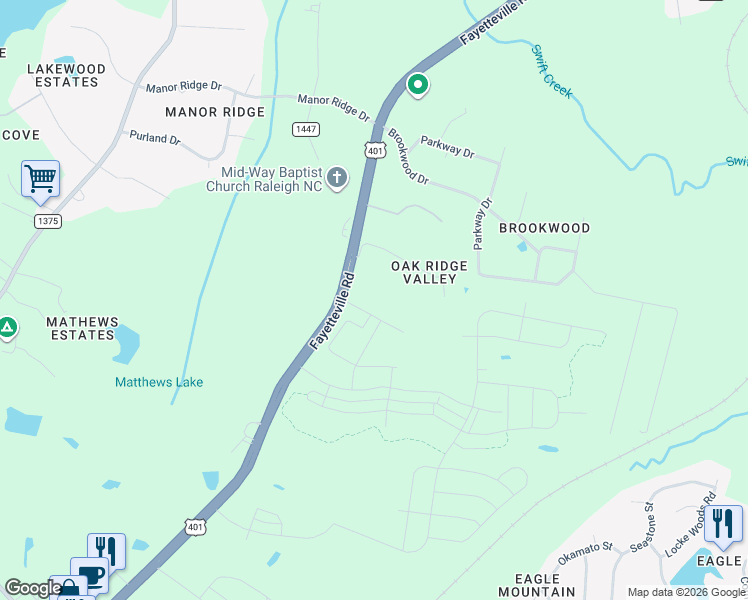 map of restaurants, bars, coffee shops, grocery stores, and more near 7025 Fayetteville Road in Raleigh