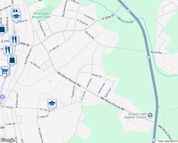 map of restaurants, bars, coffee shops, grocery stores, and more near 408 Rowe Drive in Newton