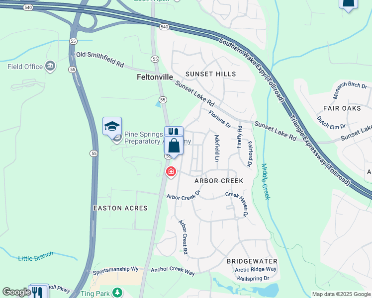 map of restaurants, bars, coffee shops, grocery stores, and more near in Holly Springs