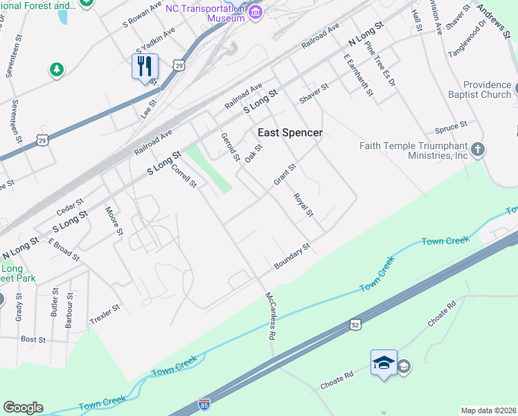 map of restaurants, bars, coffee shops, grocery stores, and more near 405 Grant Road in Salisbury