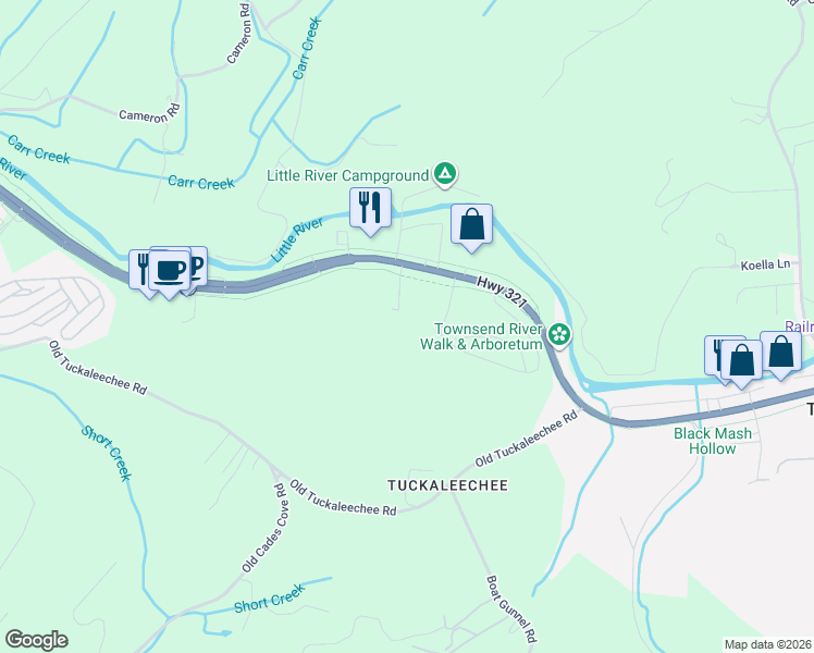 map of restaurants, bars, coffee shops, grocery stores, and more near Bishop Cap Circle in Townsend