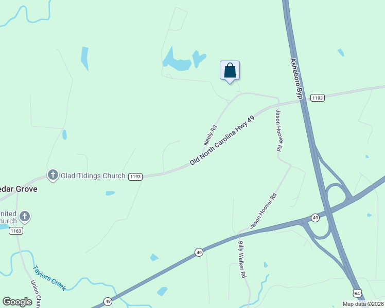 map of restaurants, bars, coffee shops, grocery stores, and more near 2016 Old North Carolina Highway 49 in Asheboro