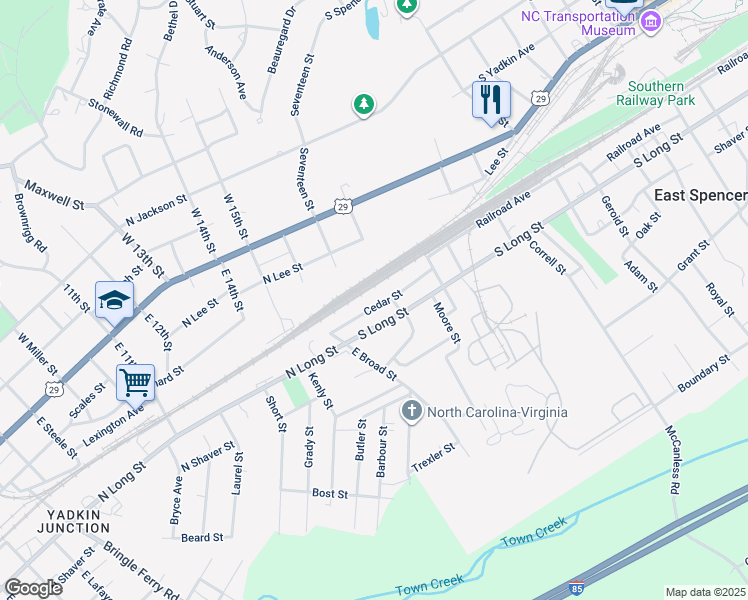map of restaurants, bars, coffee shops, grocery stores, and more near 904 Cedar Street in Salisbury