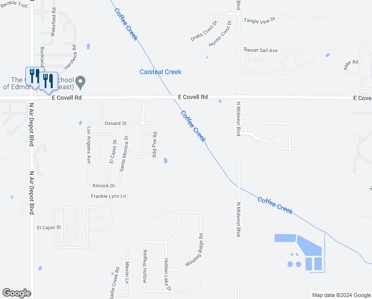 map of restaurants, bars, coffee shops, grocery stores, and more near 6800 East Covell Road in Edmond