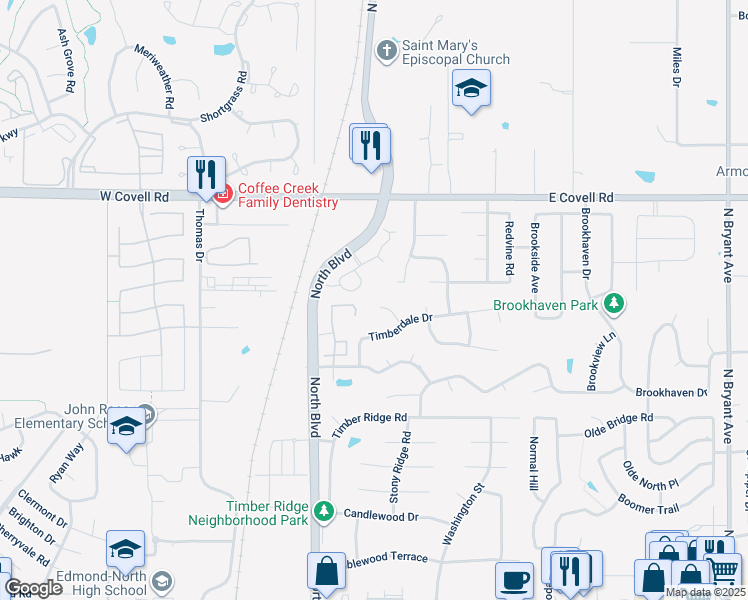 map of restaurants, bars, coffee shops, grocery stores, and more near 333 Cobblestone Circle in Edmond