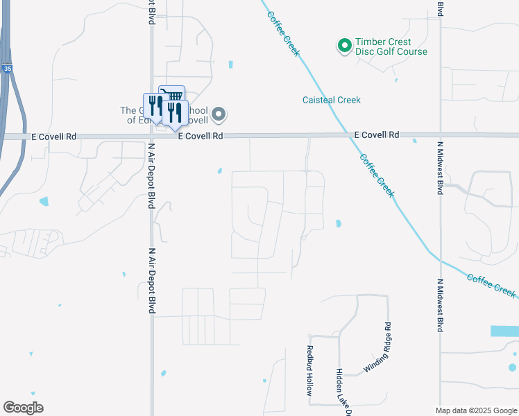 map of restaurants, bars, coffee shops, grocery stores, and more near 6200 East Covell Road in Edmond