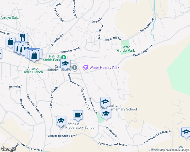 map of restaurants, bars, coffee shops, grocery stores, and more near 411 Apodaca Hill in Santa Fe
