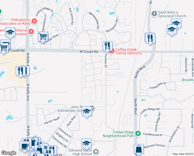 map of restaurants, bars, coffee shops, grocery stores, and more near 339 Pacific Crest Trail in Edmond