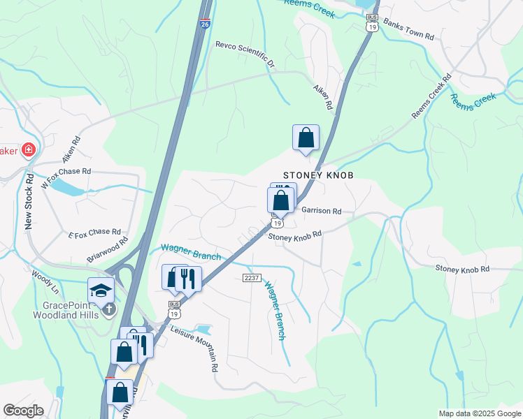 map of restaurants, bars, coffee shops, grocery stores, and more near 341 Merrimon Avenue in Weaverville