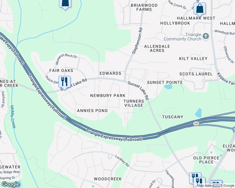 map of restaurants, bars, coffee shops, grocery stores, and more near 125 McKenzie Meadow Lane in Apex