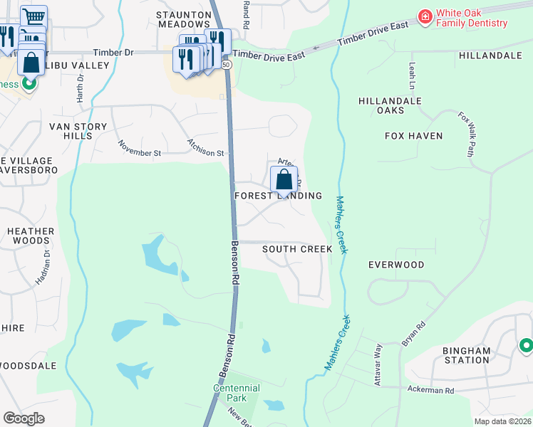 map of restaurants, bars, coffee shops, grocery stores, and more near 101 Saddle Ridge Court in Garner