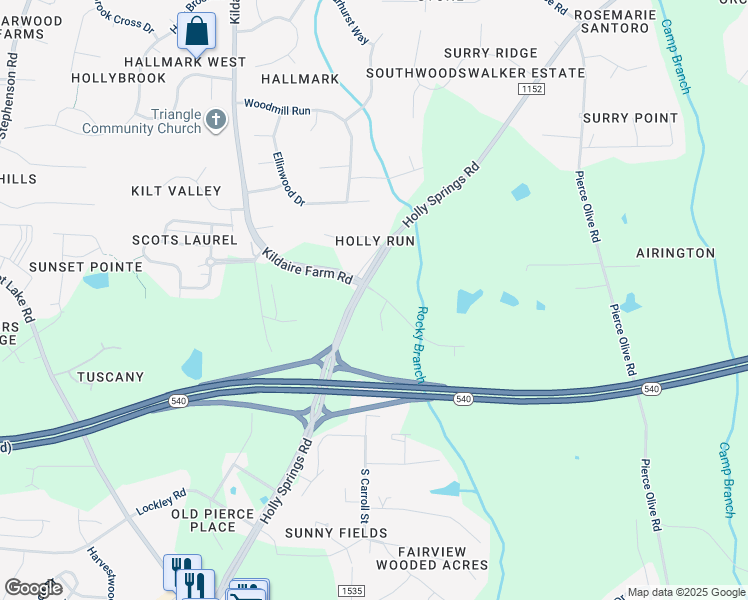 map of restaurants, bars, coffee shops, grocery stores, and more near 4221 Sancroft Drive in Apex