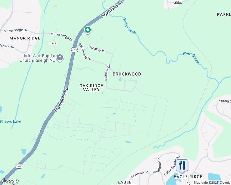 map of restaurants, bars, coffee shops, grocery stores, and more near 2411 Parkway Drive in Raleigh