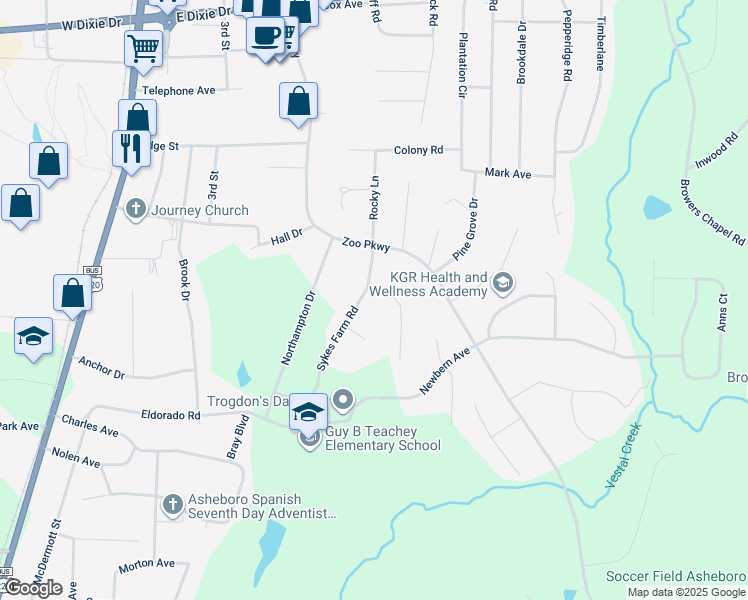 map of restaurants, bars, coffee shops, grocery stores, and more near 1868 Horse Carriage Lane in Asheboro