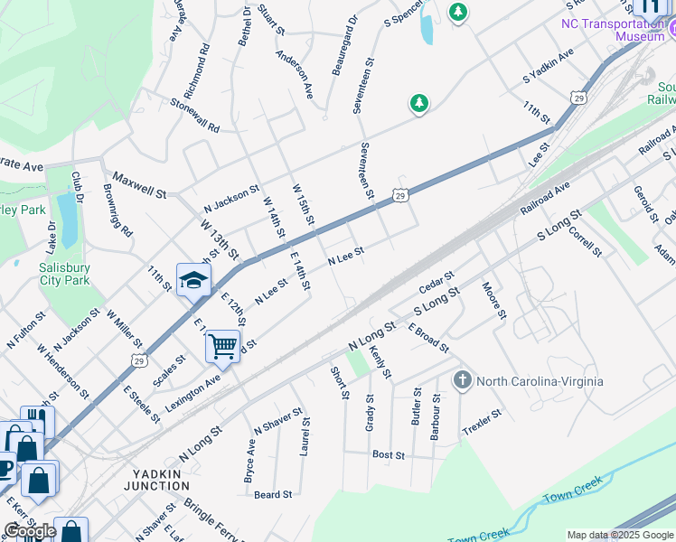 map of restaurants, bars, coffee shops, grocery stores, and more near 1602 North Lee Street in Salisbury