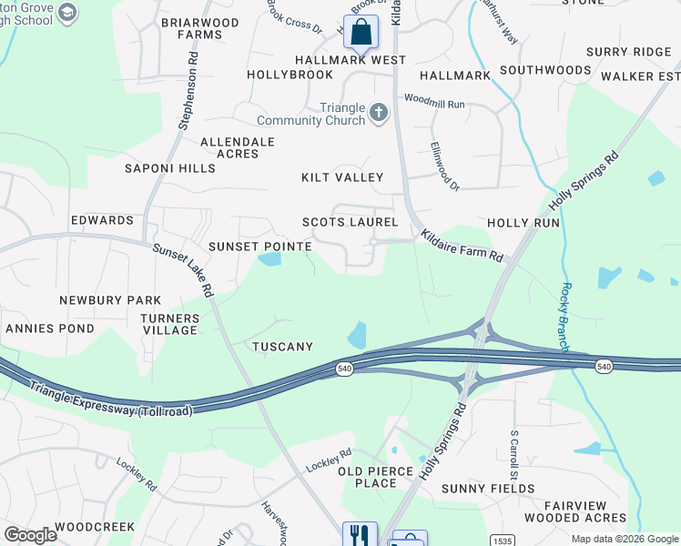 map of restaurants, bars, coffee shops, grocery stores, and more near 261 Bally Shannon Way in Apex
