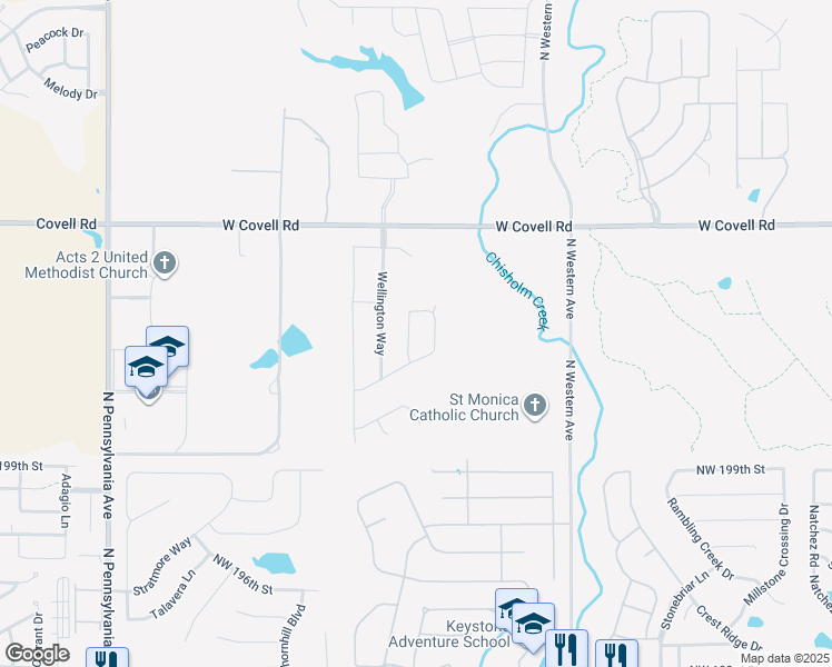 map of restaurants, bars, coffee shops, grocery stores, and more near 2341 Heavenly Drive in Edmond