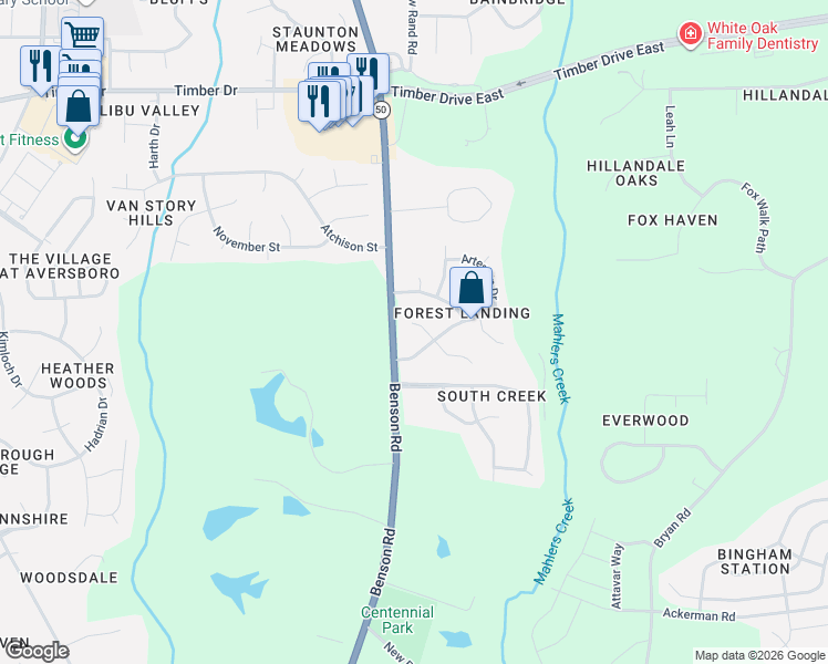 map of restaurants, bars, coffee shops, grocery stores, and more near 109 Bushberry Court in Garner